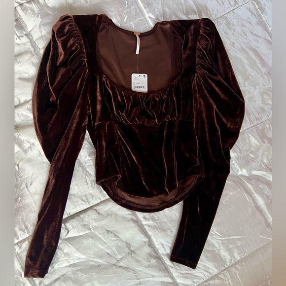 NWT Free People Velvet Fluffy Shoulder Blouse Small - Picture 6 of 12